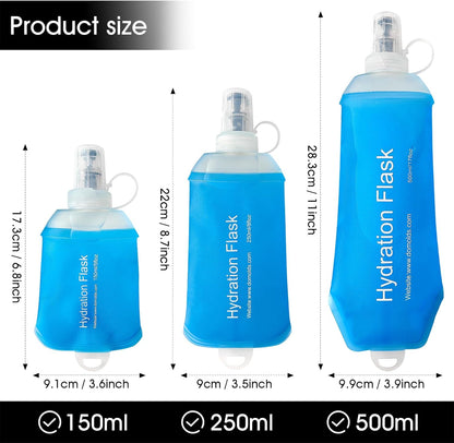 GYGYL Soft Flask, TPU Collapsible Soft Water Bottle for Hydration Pack, Running Vest, Leak-Proof Folding Water Bottle for Hiking Cycling Climbing Jogging-250ml Grey