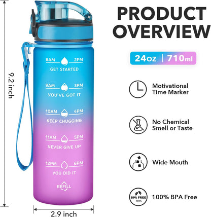 Enerbone Water Bottle, Leakproof BPA & Toxic Free, Motivational Water Bottle with Times to Drink and Straw, Fitness Sports Water Bottle with Strap for Office, Gym, Outdoor Sports