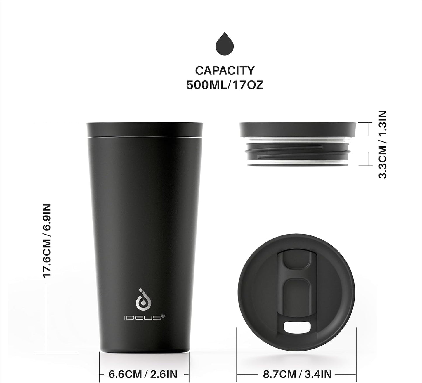 Ideus 17 oz Travel Coffee Mug, Double Wall Vacuum Stainless Steel Insulated Coffee Tumbler With Lid, Splash-Proof & Cup Holder Friendly, Keeps Drinks Hot/Cold, Dishwasher Safe, Purple