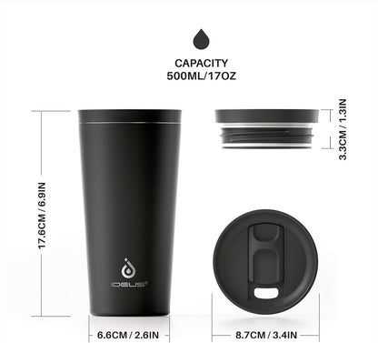 Ideus 17 oz Travel Coffee Mug, Double Wall Vacuum Stainless Steel Insulated Coffee Tumbler With Lid, Splash-Proof & Cup Holder Friendly, Keeps Drinks Hot/Cold, Dishwasher Safe, Purple