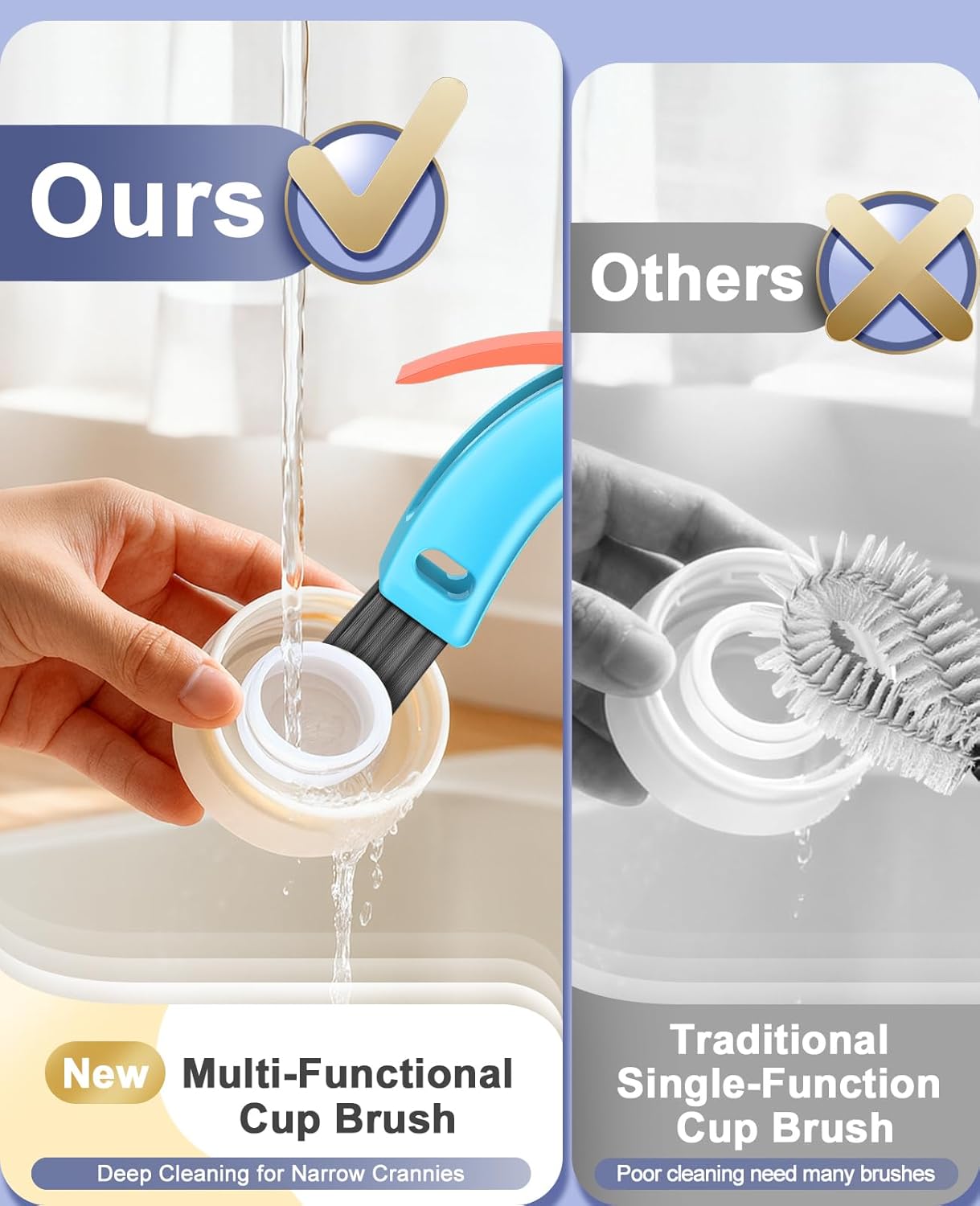3 in 1 Cup Lid Cleaning Brush 3 PCS - Multifunctional Cleaning Brush Set for Tight Spaces, Bottle Gaps & Travel Mugs | Portable Durable Cup Lid Cleaner Tools (Multicolor)