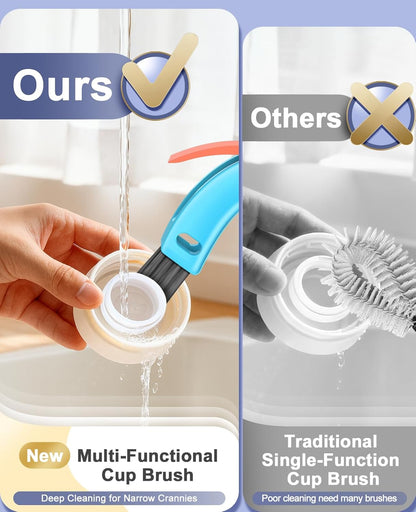 3 in 1 Cup Lid Cleaning Brush 3 PCS - Multifunctional Cleaning Brush Set for Tight Spaces, Bottle Gaps & Travel Mugs | Portable Durable Cup Lid Cleaner Tools (Multicolor)