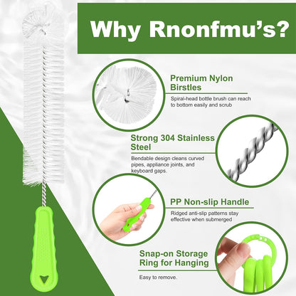 Rnoafmu Bottle Brush Cleaner Set of 3, 14 in Long Handle Water Bottle & Straw Cleaner Brushes for Washing Tumblers, Baby Bottles, Cup Lid Cleaning Brush