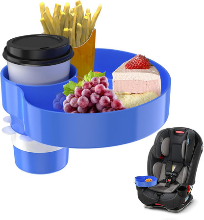 [2 Packs] Kids Car Seat Tray, Travel Tray with Cup Holder for Toddler Baby, Kids Car Seat Food Snack Organizer for Road Trip, Stroller snack, travel must haves - Pink