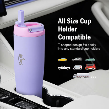 Coolflask Water Bottle 40 oz Fits Car Cup Holder, Slim Tumbler Stainless Steel with Straw & Handle, Vacuum Flask Leakproof Wide Mouth for Travel Sports Gym, Black
