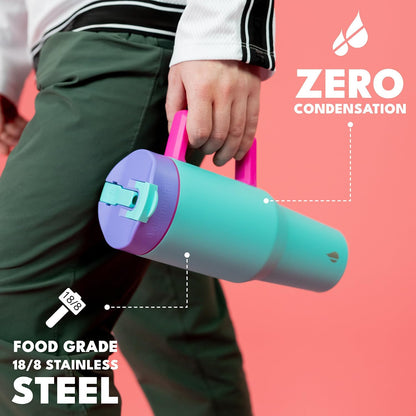 Elemental 32 oz 100% Leak Proof Tumbler with Handle & Straw - Stainless Steel Double Wall Insulated Tumbler for Hot and Cold Beverages - Travel Coffee Mug with Sip & Straw Lid - White - Colors B