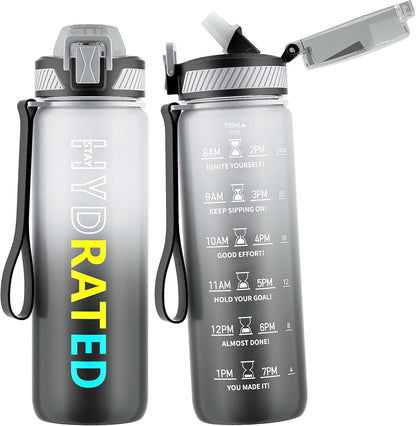 QLUR Water Bottle with Straw, 32oz Motivational Water Bottles with Time Marker to Drink, Tritan BPA Free, 1L Sports Water Bottle with Carry Strap LeakProof for Women Gym Fitness Outdoor (1 Pack)