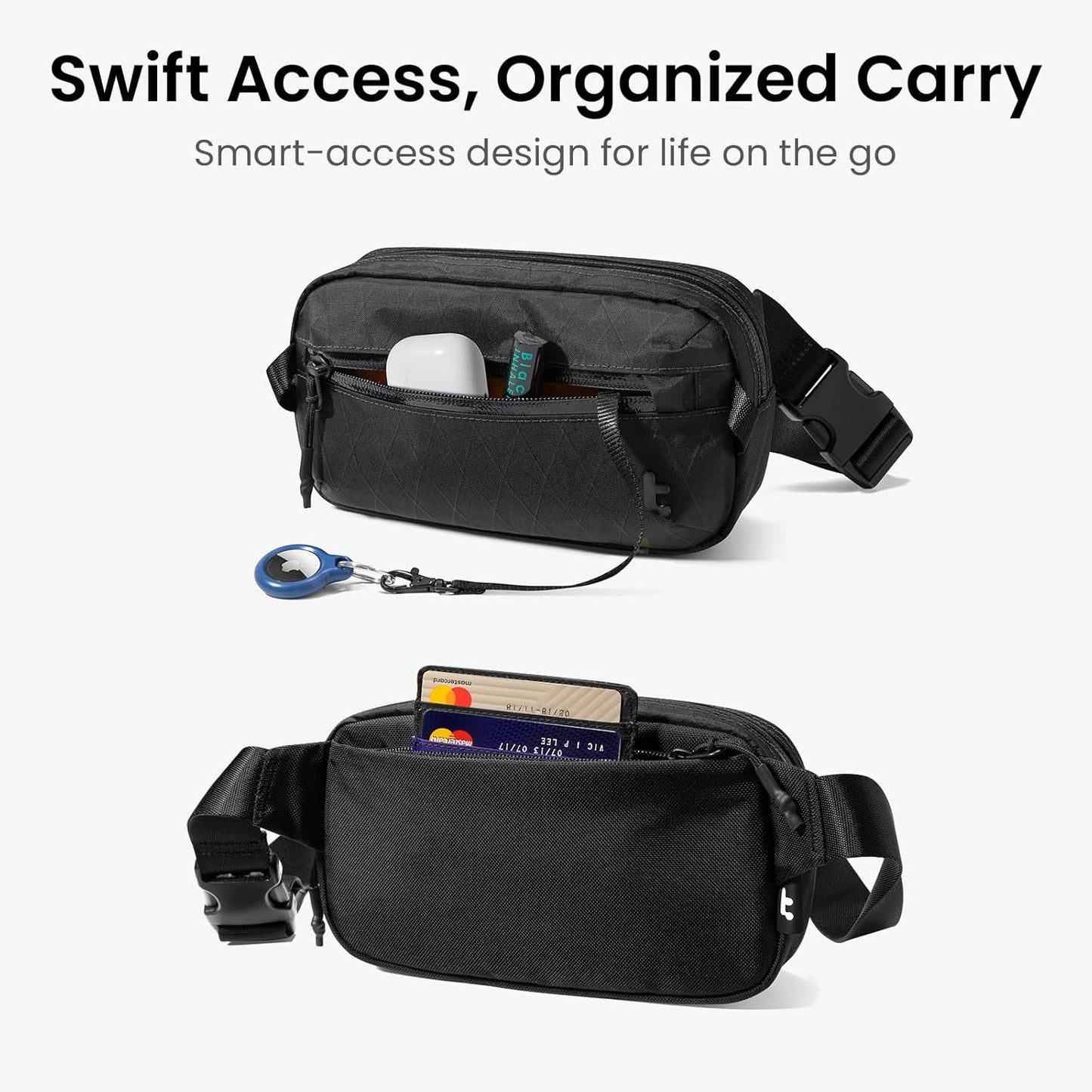 tomtoc 3.5L Sling Bag with RFID Blocking, Crossbody Bag Chest Shoulder Pack for Men and Women, Water-resistant Lightweight Casual Waist Fanny Pack for Travel/Daily Use