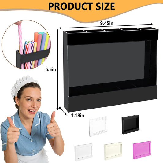 New Upgrade 9.5" Large Acrylic Straw Holder for Cabinet Door-Reusable Tumbler Straw Organizer Storage,Small Kitchen Organizers and Storage Accessories Container,Ultra Sticky Cupboard Door Mounted