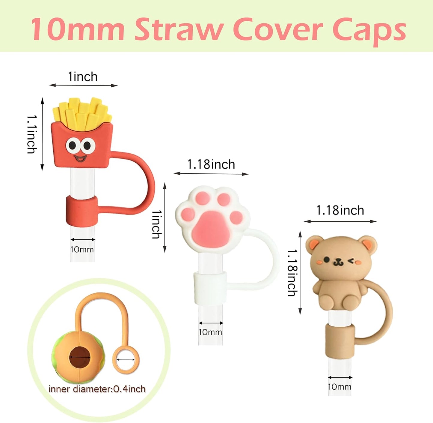 14Pcs Tumbler Straw Covers with Storage Case,10mm 0.4 in Cute Animals Reusable Straw Toppers for 30&40 oz Stanley Cup Accessories,Food Silicone Straws Cover(14 Pcs)