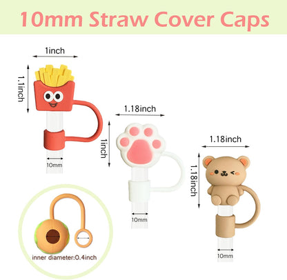 14Pcs Tumbler Straw Covers with Storage Case,10mm 0.4 in Cute Animals Reusable Straw Toppers for 30&40 oz Stanley Cup Accessories,Food Silicone Straws Cover(14 Pcs)
