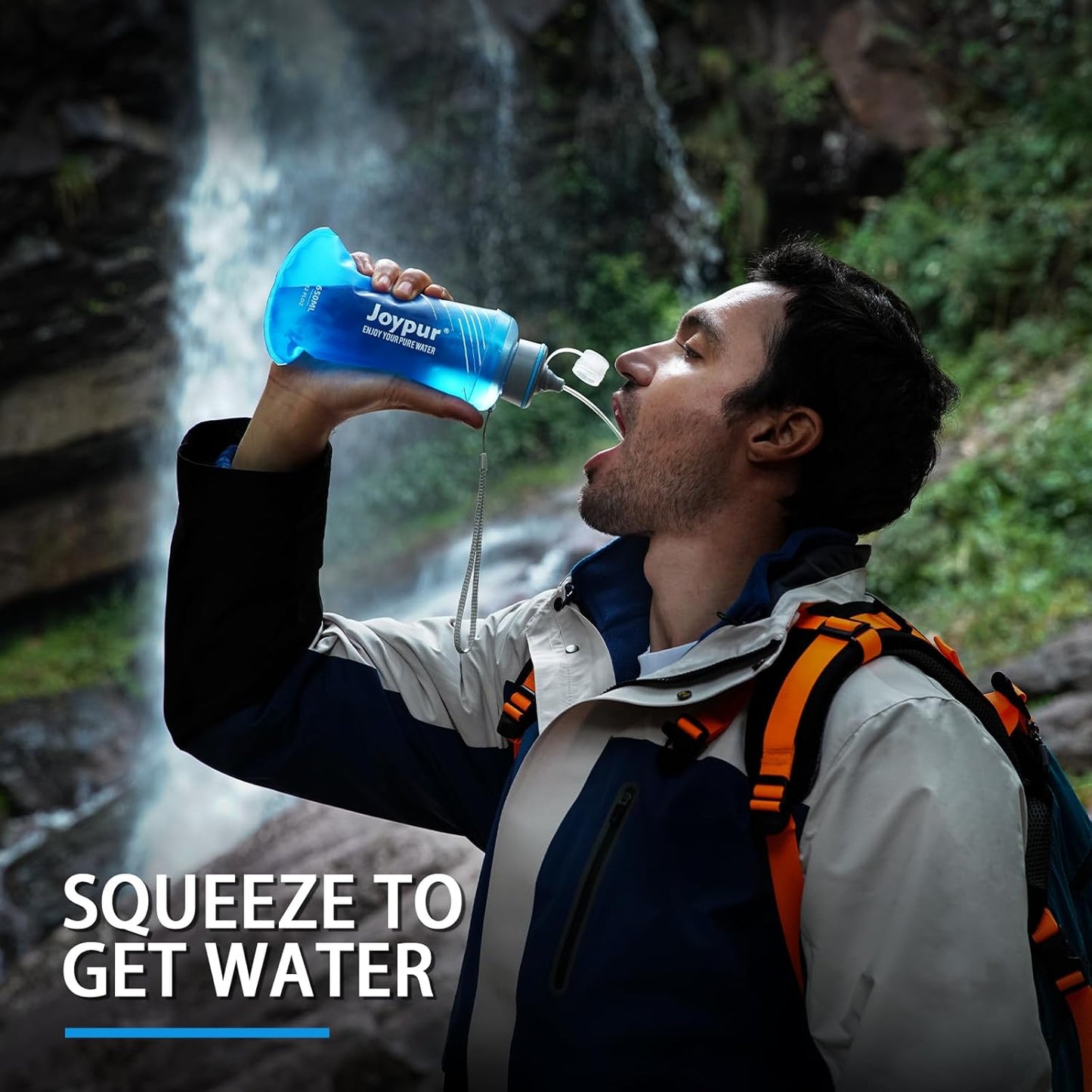 Water Filter Survival - Collapsible Water Bottle with Filter 0.01 Micron Squeeze Filtered Water Bottle 22oz for Hiking Backpacking Camping BPA-Free(White 650ml)
