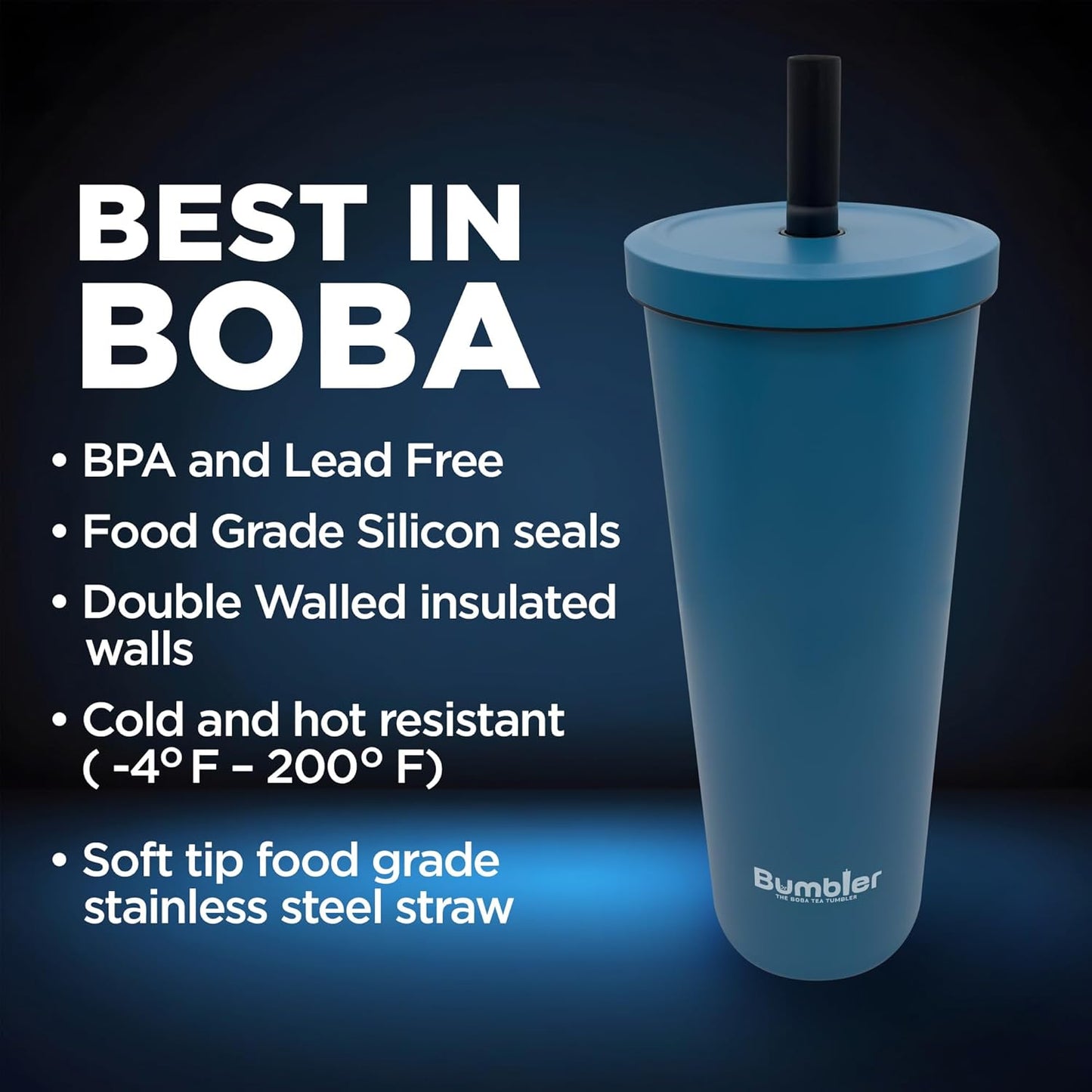 Bumbler Original Boba Tea Cup - 24oz Double-Walled Plastic Reusable Tumbler with Extra Wide Straw & Leak-Proof Lid - BPA-Free Smoothie & Iced Coffee Travel Mug - Blush Pink