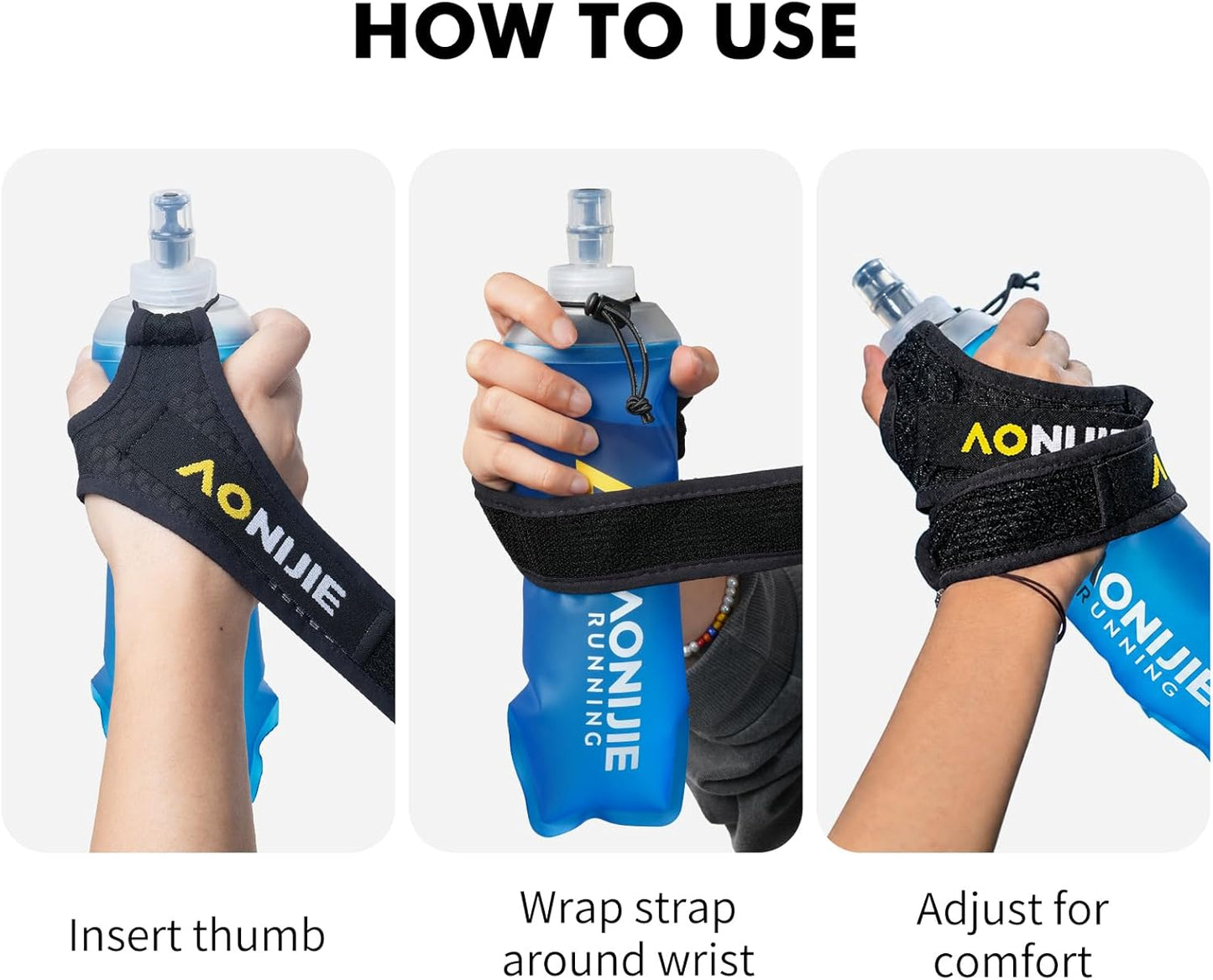 AONIJIE Handheld Water Bottle for Running, 500ml Soft Flask with Adjustable Grip-Free Strap, Lightweight BPA-Free Hydration Flask for Marathon, Running & Walking