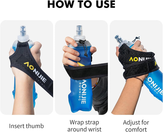 AONIJIE Handheld Water Bottle for Running, 500ml Soft Flask with Adjustable Grip-Free Strap, Lightweight BPA-Free Hydration Flask for Marathon, Running & Walking