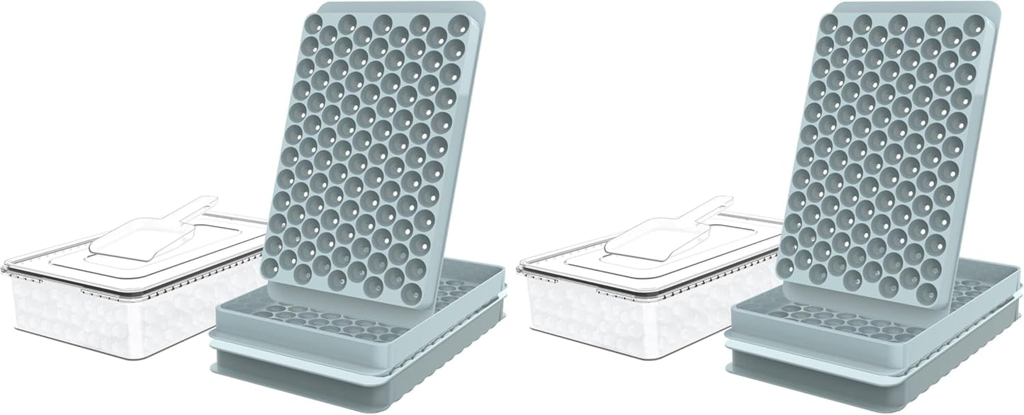 WIBIMEN Mini Ice Cube Trays, 0.55” Tiny Pebble Ice for Iced Coffee & Cocktails, Fast Chill, Easy Twist Release, Stackable with Lid & Storage Bin (4 Pack, Blue)