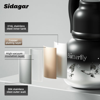 22 oz Water Bottle with Straw and Bowl, Unique Insulated Stainless Steel Tumbler, Spill-proof Reusable BPA-Free Cup, Pilates Wellness Study Travel, with Bonus Strap - Chocolate Black