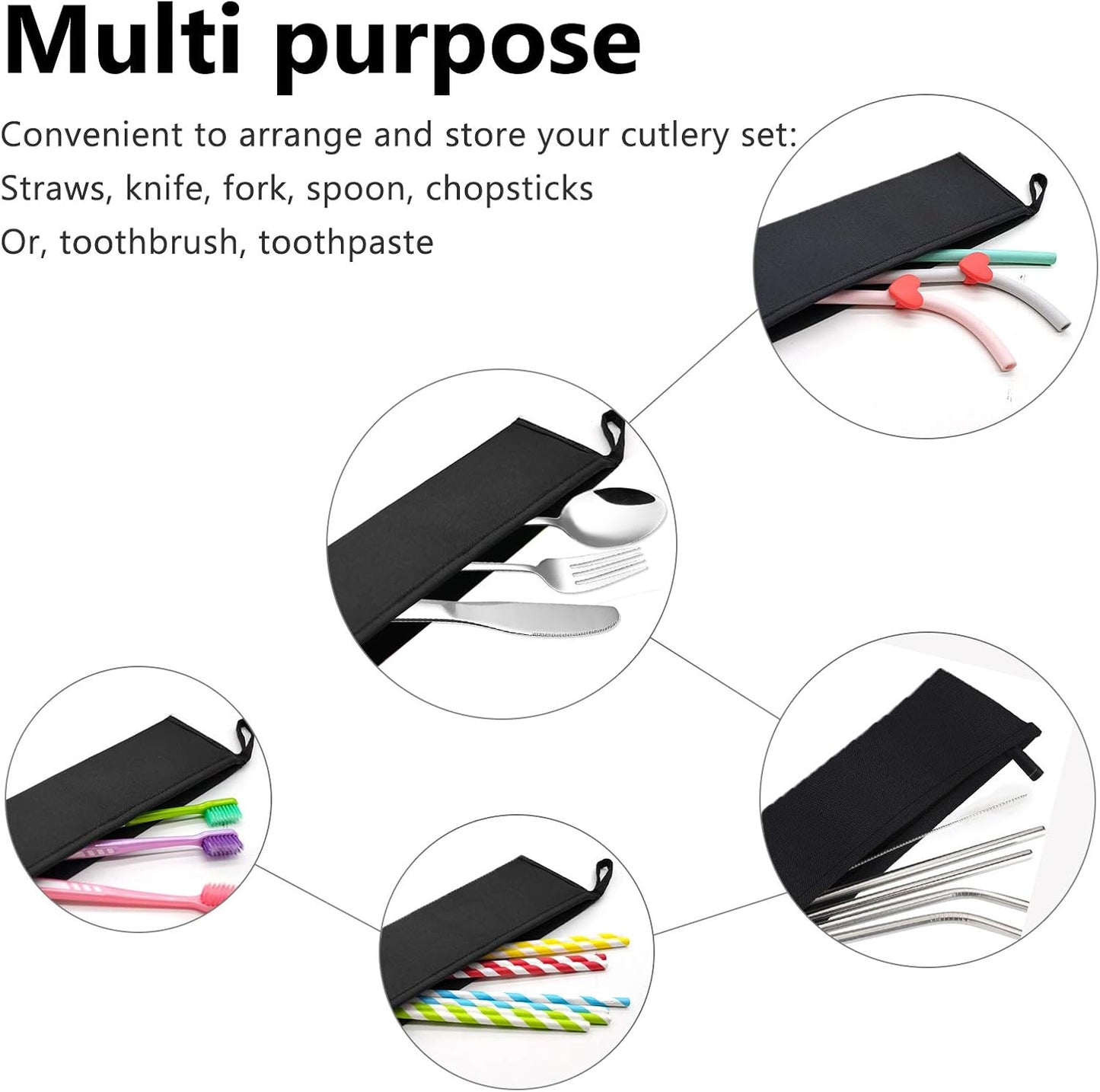Aosbos Reusable Straws & Chopsticks Case, Portable Carrying Bag, Small Pouch for Stainless Steel, Silicone, Plastic, Straws, Travel Utensil Sets - Grey