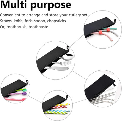Aosbos Reusable Straws & Chopsticks Case, Portable Carrying Bag, Small Pouch for Stainless Steel, Silicone, Plastic, Straws, Travel Utensil Sets - Grey