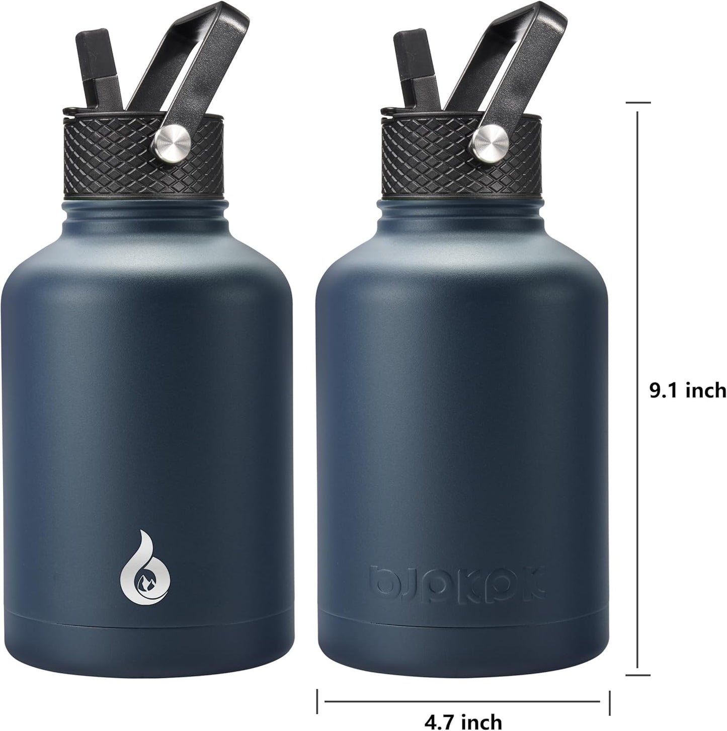 BJPKPK Insulated Water Bottles with Straw Lid, 40oz Stainless Steel Water Bottles with 3 Lids, BPA Free Leakproof Thermo, Tumblers, Cups for Sports, Gym- Midnight - Colors A