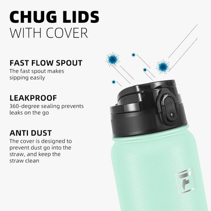 Fanhaw 20 oz Insulated Stainless Steel Water Bottle with Anti-Dust Chug Lid, Leakproof Vacuum Metal Everyday Use Bottle for Kids, Teens & Adults, Back to School Essentials (Green Blue)