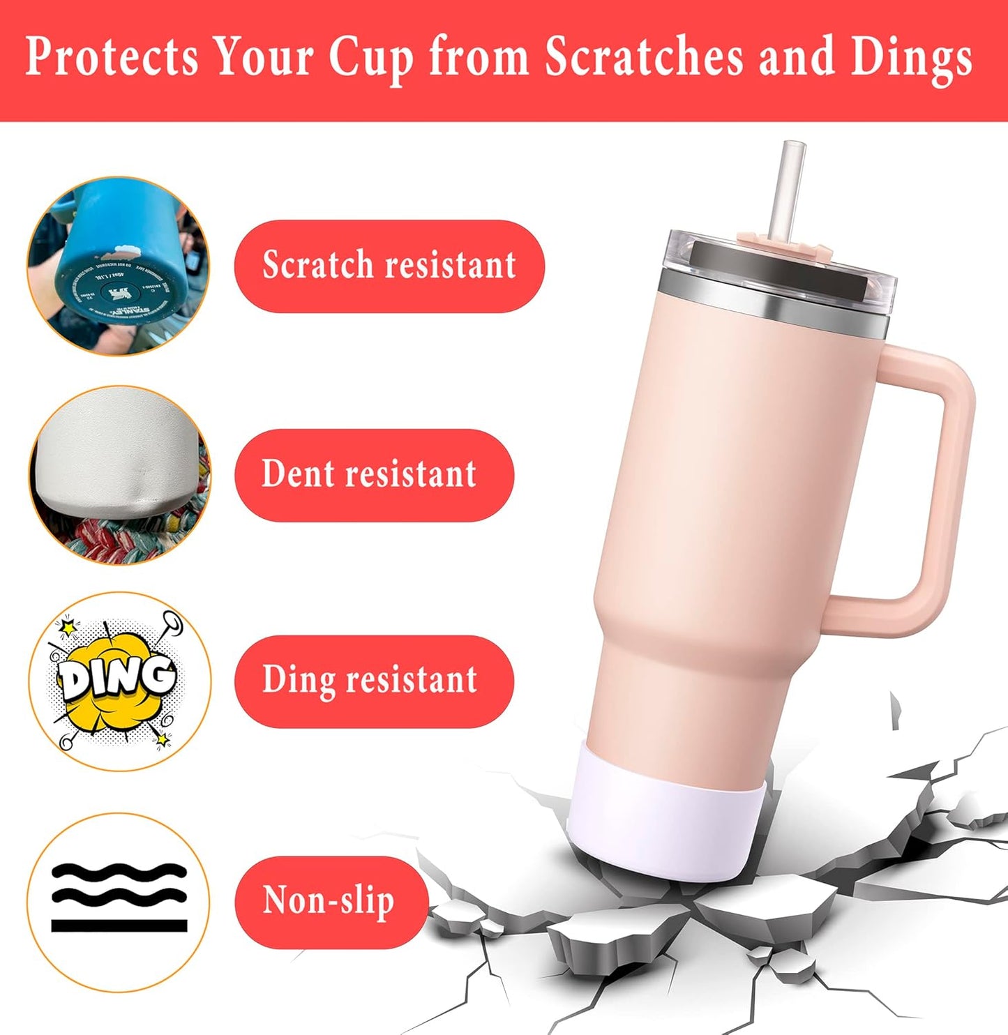 KTKUDY 2Pcs Silicone Boot for Stanley Quencher Tumbler 30 oz 40 oz & IceFlow 20 oz 30 oz & Fit Owala Freesip Water Bottle & Fit Hydro Flask & More - Cup Bottom Accessories Fit Stanley Cup