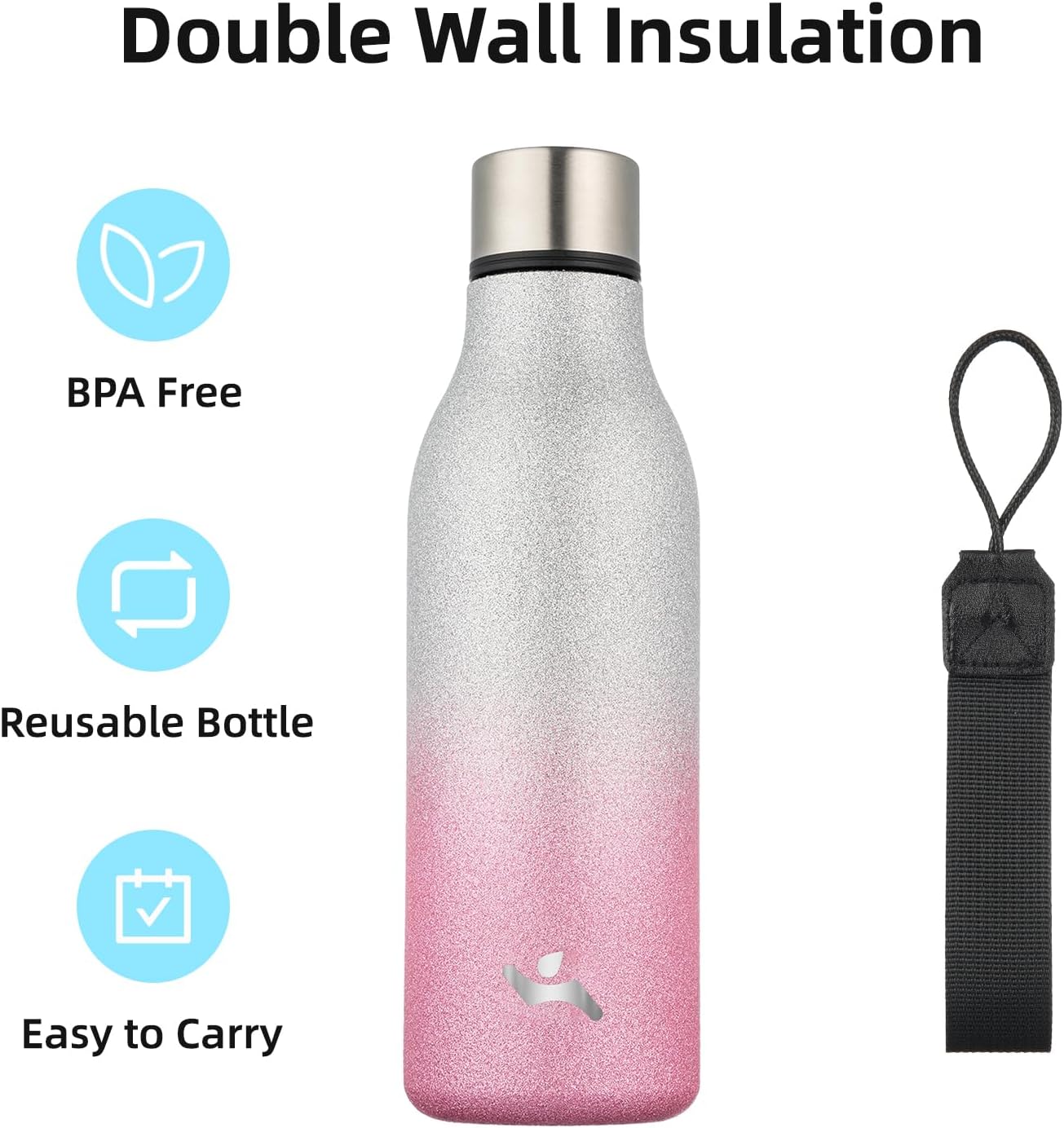 Konokyo Insulated Water Bottle with Strap,18 oz Double Wall Stainless Steel Vacuum Bottles Metal Water Flask,Macaron Green - Colors A