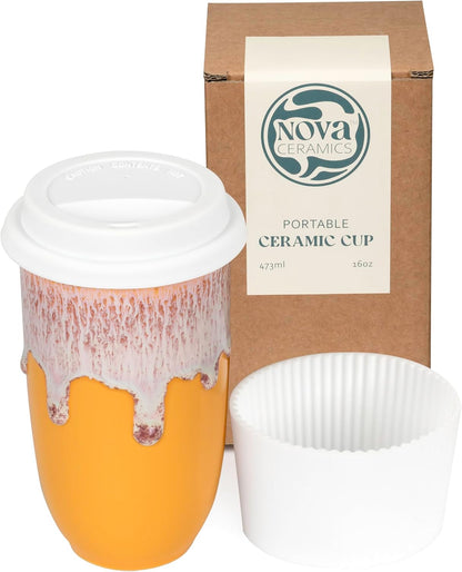 NOVA CERAMICS Coffee Tumbler – Travel Mug - On the Go Coffee Mug – Microwave & Dishwasher Safe Green Coffee Tumbler - Gifts For Women Men Him Her – 16oz – Monsoon