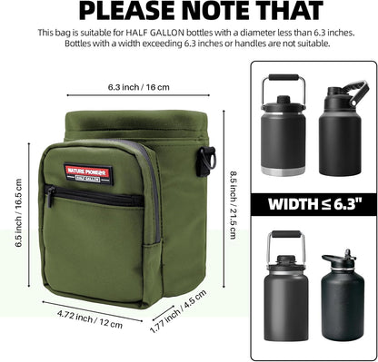 NATURE PIONEOR Water Bottle Holder with Adjustable Strap - Half/One Gallon (64/128oz) Insulated Water Bottle Sling Carrier with Phone Pocket & Paracord Handle, Outdoor Camping, Hiking, Gym