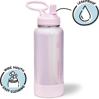 ThermoFlask Insulated Water Bottle with Spout Lid (24 oz, Lemonade Stand) - Leakproof, Stainless Steel Water Bottle for Cold & Hot Drinks, Travel & Daily Hydration