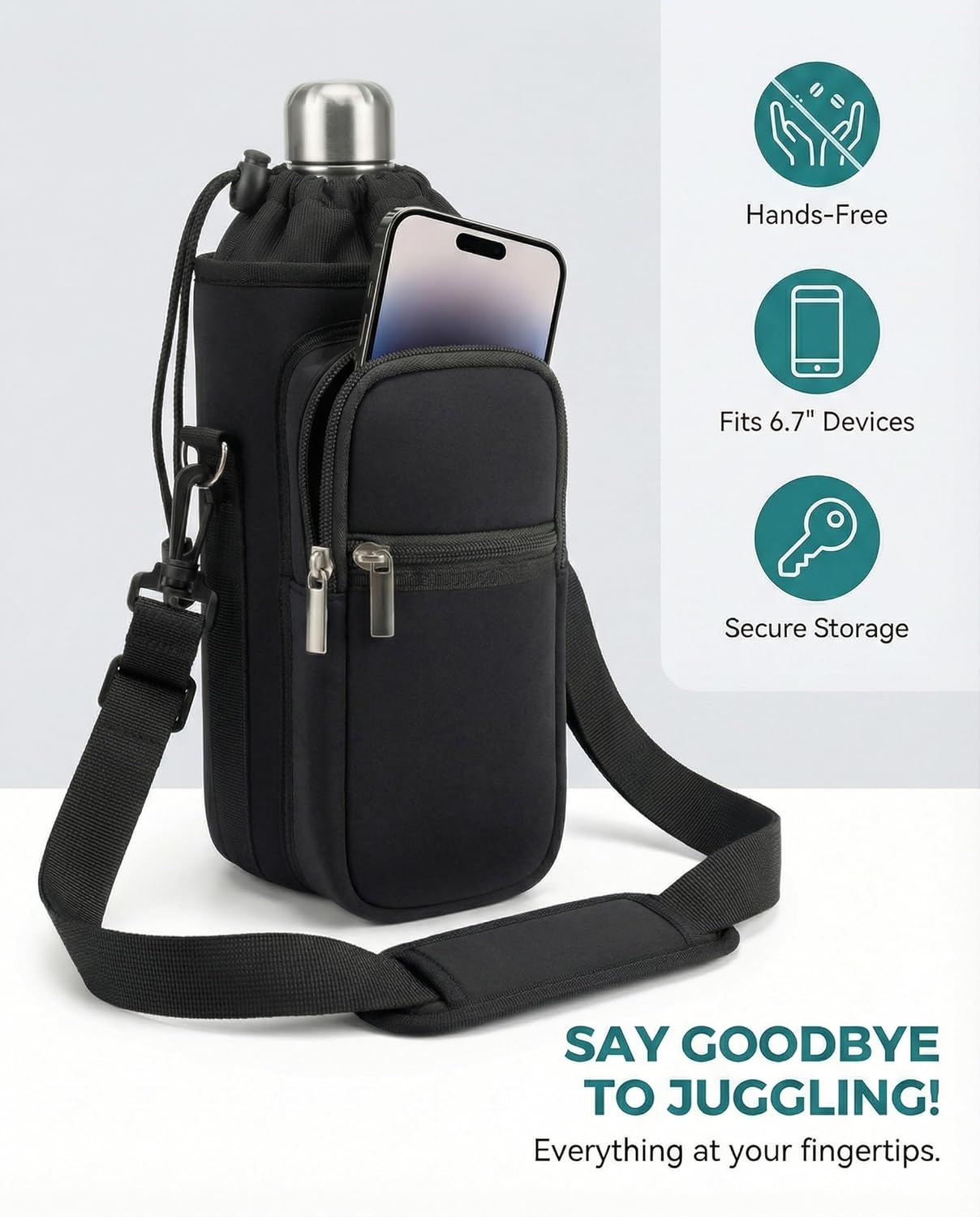 AUPET Water Bottle Sling Bag Sleeve Holder Carrier 25/32/40/64 oz,Insulated Crossbody Water Bottle Case Cover with Strap and Pockets for Men/Women Walking Hiking