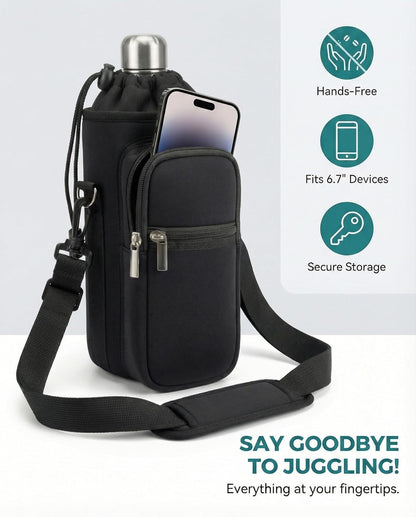 AUPET Water Bottle Sling Bag Sleeve Holder Carrier 25/32/40/64 oz,Insulated Crossbody Water Bottle Case Cover with Strap and Pockets for Men/Women Walking Hiking