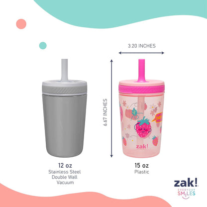 Zak Designs 15oz Bluey Kelso Tumbler Set, Leak-Proof Screw-On Lid with Straw Made of Durable Plastic and Silicone, Perfect Bundle for Kids, 2 Count (Pack of 1) - Colors B