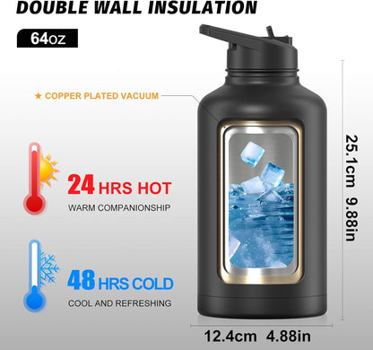 40oz Insulated Water Bottle (Cold for 48 Hrs),BPA Free&Leak Proof,Stainless Steel Water Flask,Water Jug with Straw Spout Lids for Gym,Hiking,Travel,Black Blue