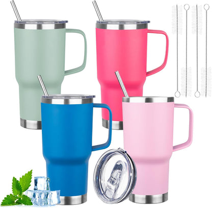 20oz Insulated Tumbler with Handle Stainless Steel Travel Coffee Mug with Lid and Straw Double Wall Vacuum Leak-proof Reusable Thermal Water Cup for Hot and Cold Drinks (Purple,1 Pack)