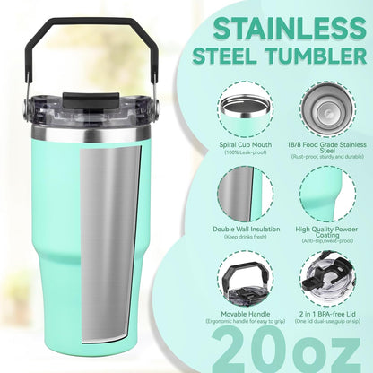 30oz Tumbler with Handle and Flip Straw Lid Double Wall Insulated Travel Coffee Mug Stainless Steel Vacuum Insulated Coffee Tumbler Cup for Hot and Cold Beverages,Leak-proof&BPA-free (30oz,Black)