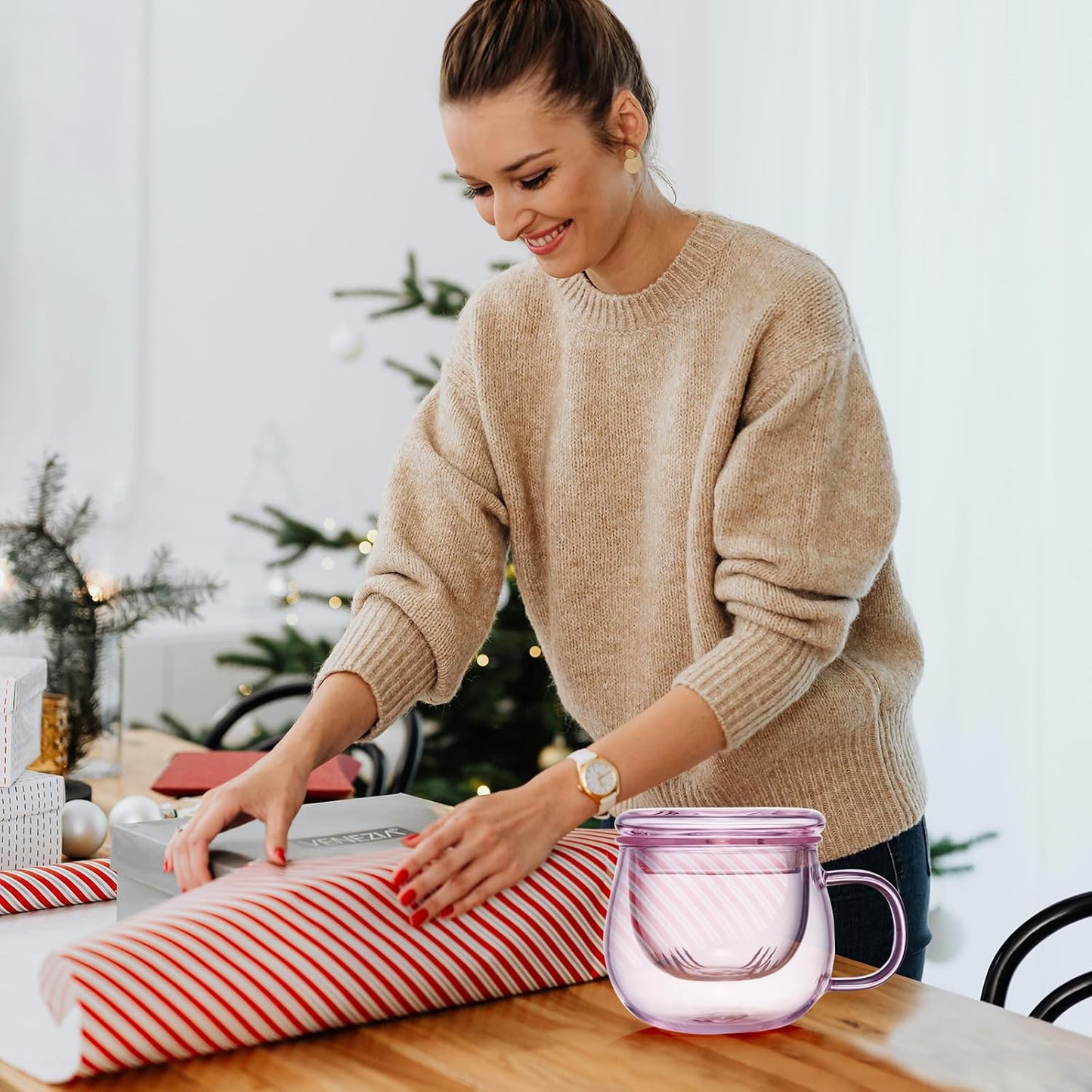 DOPUDO Glass Tea Cup with Infuser and Lid, 17.6oz/520ml Large Borosilicate Teacup,Tea Glass, Clear Mug for Loose Leaf Tea, Blooming Tea, Microwave & Dishwasher Safe - Tea Maker Gift for Birthday.