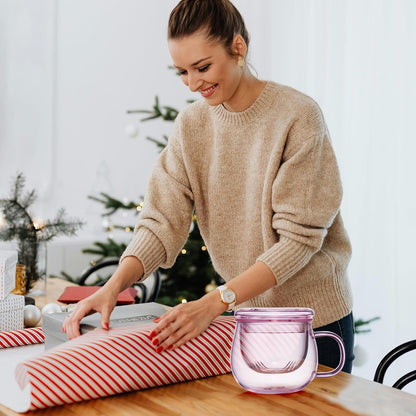 DOPUDO Glass Tea Cup with Infuser and Lid, 17.6oz/520ml Large Borosilicate Teacup,Tea Glass, Clear Mug for Loose Leaf Tea, Blooming Tea, Microwave & Dishwasher Safe - Tea Maker Gift for Birthday.