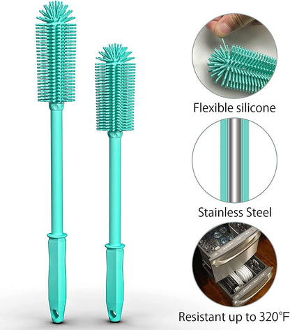 Long Silicone Bottle Cleaning Brush | 2 Pack| 16”+13”Water Bottle Brush Cleaner Brush for Hydro Flask,Glassware,Vacuum Sports Bottle&Vases,Silicone Water Bottle Cleaner Brush for Narrow Neck