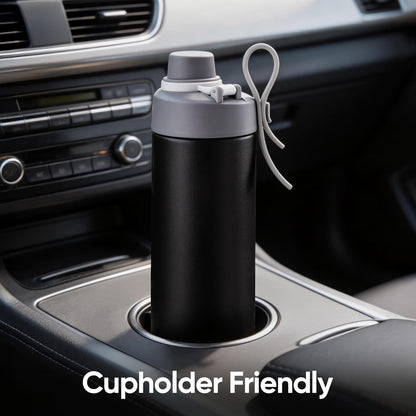 Fijinhom 18 oz Insulated Water Bottle with Handle, 304 Stainless Steel Double Wall Vacuum, Keep 24H Cold, Leak Proof, BPA-Free,with Lid & Non-Slip Bottom for Outdoor, Sports, Work, Travel (Black)
