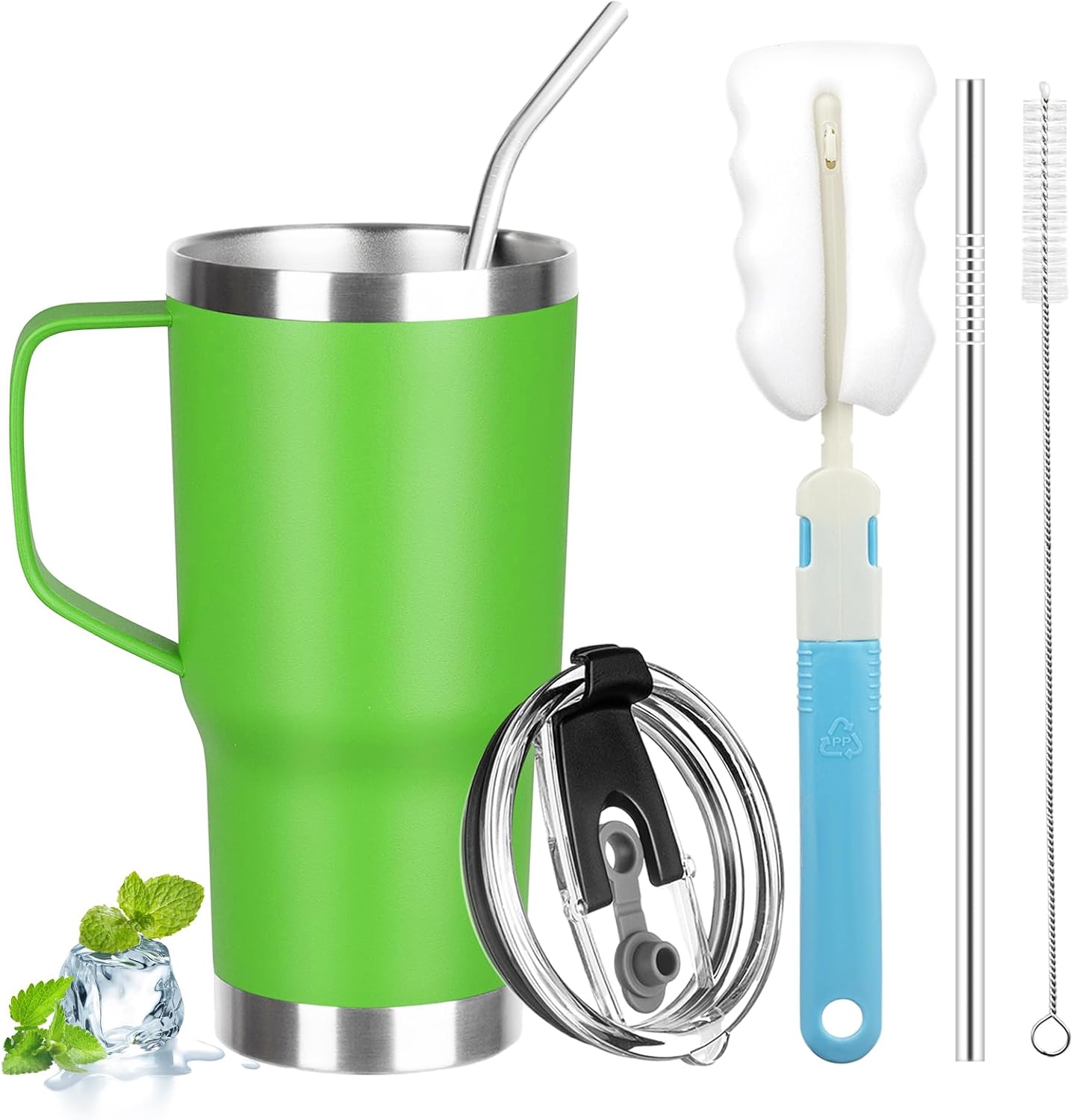 20 oz Tumbler with Handle, Stainless Steel Insulated Tumbler with Lid and Straw, Double Wall Vacuum Coffee Mug Tumbler, Insulated Coffee Thermal Cup for Cold and Hot (Light Purple)