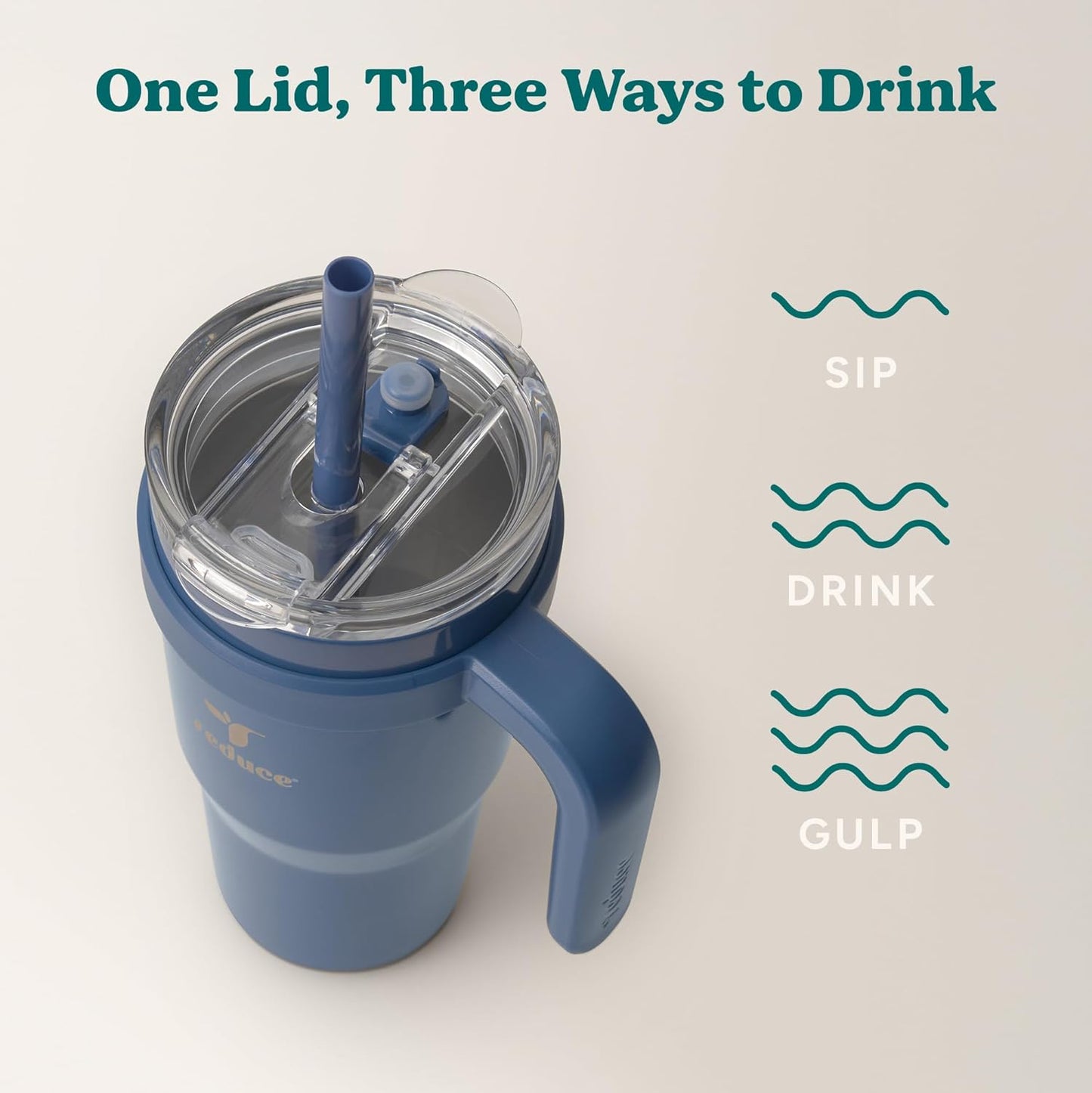 REDUCE 24 oz Stainless Steel Tumbler with Handle - Dual-Wall Vacuum Insulated Travel Mug, Sweat-Proof Lid & Reusable Straw - Keeps Drinks Cold for 24 Hrs, Fits Cupholders, Dishwasher Safe - Lilac Bud