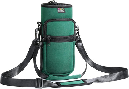 Nuovoware Water Bottle Carrier Bag,25oz/40oz/64oz Bottle Pouch Holder,Adjustable Shoulder Hand Strap 2 Pocket Sling Neoprene Sleeve Sports Accessories for Hiking Travelling Camping