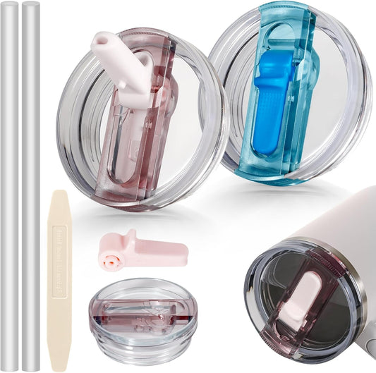30oz Flip Straw Lid for Stanley Quencher H2.0 Tumbler, 2 Pack Leak Proof Lid Replacement No Spill Cover for Stanley Cup Accessories ProTour (Rose Quartz,Rose Quartz) - Colors C