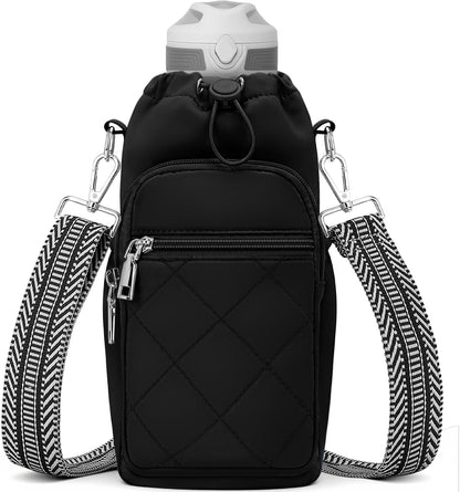 SYTRAH Water Bottle Carrier Bag with Strap, Water Bottle Purse with Phone Pocket 40oz for Walking Hiking