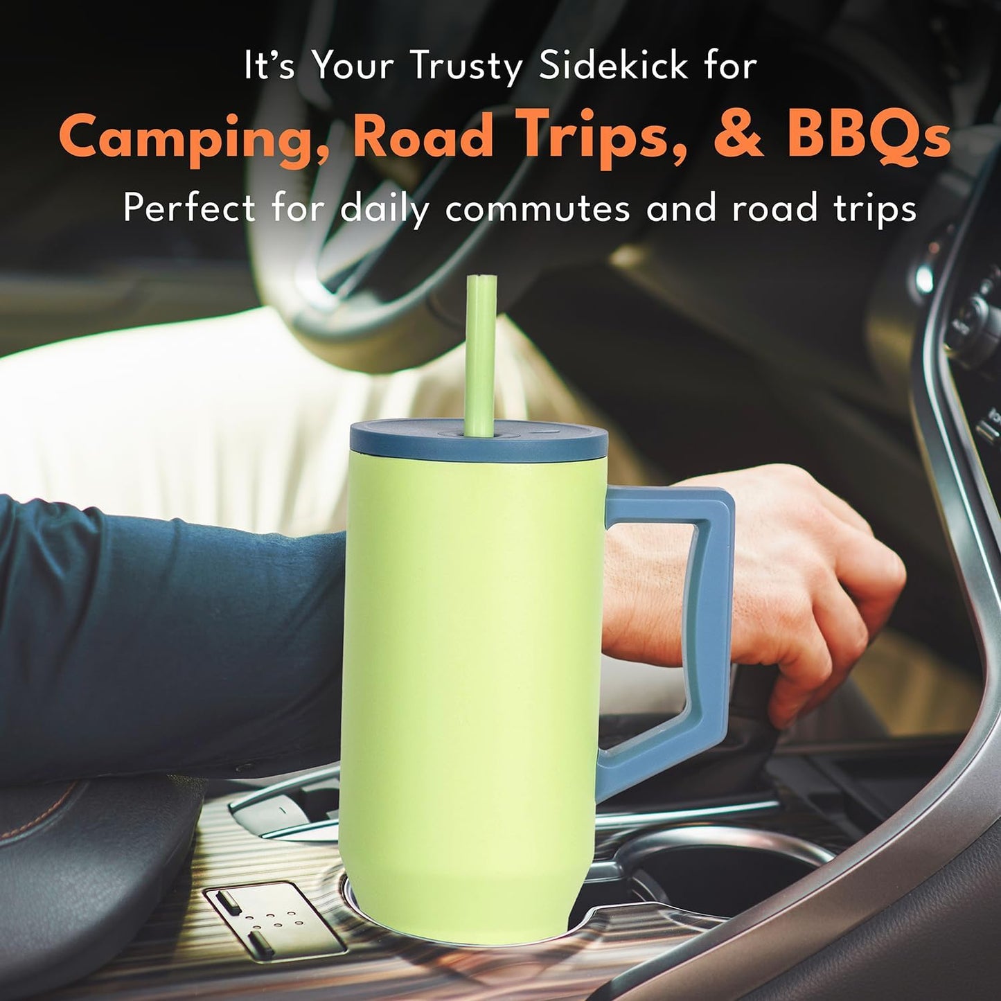 Elemental 32 oz 100% Leak Proof Tumbler with Handle & Straw - Stainless Steel Double Wall Insulated Tumbler for Hot and Cold Beverages - Travel Coffee Mug with Sip & Straw Lid - White - Colors A