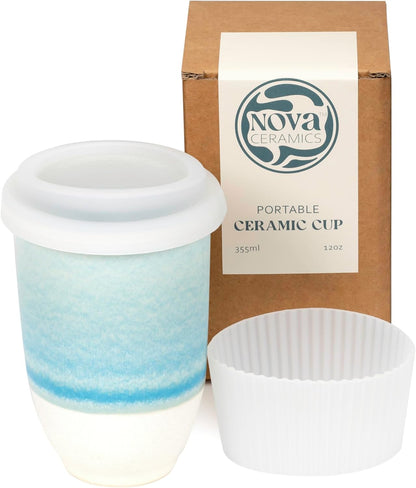 NOVA CERAMICS Coffee Tumbler – Travel Mug - On the Go Coffee Mug – Microwave & Dishwasher Safe Green Coffee Tumbler - Gifts For Women Men Him Her – 16oz – Monsoon