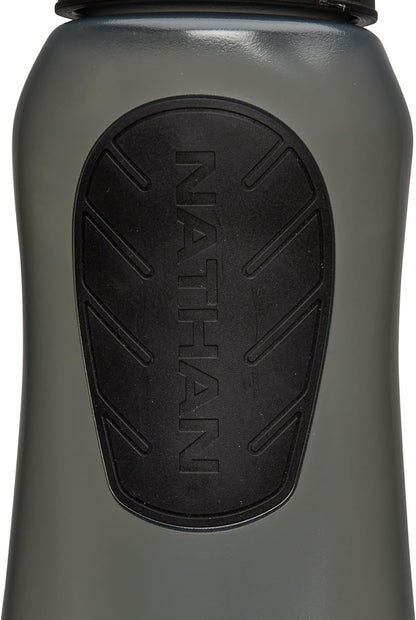 Nathan SpeedDraw 2 Insulated Handheld Running Water Bottle Flask 18oz – Double-Wall Insulation, Ergonomic Grip, Blast Valve Cap, Phone & Key Storage Pockets, Reflective Design