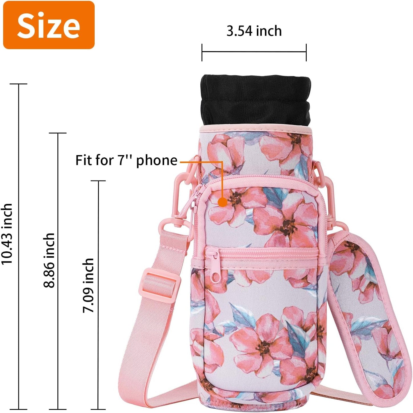 AceTreker 32/40/64/128 oz Neoprene Insulated Water Bottle Carrier Bag, Sling Bag Sleeve Pouch Holder with Strap & Paracord Handle and 2 Pocket for Travelling, Hiking, Camping