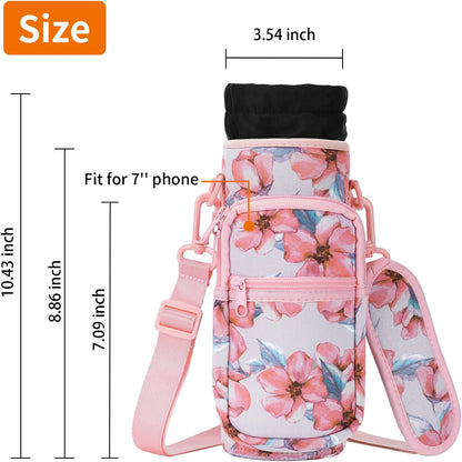 AceTreker 32/40/64/128 oz Neoprene Insulated Water Bottle Carrier Bag, Sling Bag Sleeve Pouch Holder with Strap & Paracord Handle and 2 Pocket for Travelling, Hiking, Camping